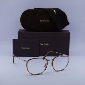 Tom Ford FT5702-B 045 Square Eyeglasses 54mm - Brown/Gold/Blue Light Block